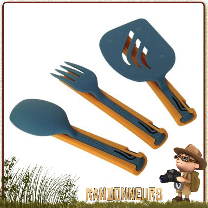 couverts pliants Jetboil étudiés pour racler chaque bord et coin des récipients des pots JetBoil. Manches pliables couverts pliants Jetboil étudiés pour racler chaque bord et coin des récipients des pots JetBoil. Manches pliables