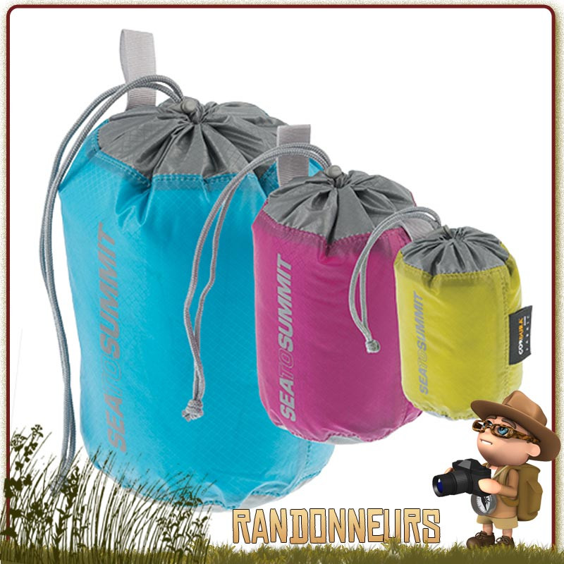 lot trois sacs de rangement ultra légers (30 cl, 60 cl, 2 L) Sea to Summit. Nylon résistant UltraSil ripstop imperméable lot trois sacs de rangement ultra légers (30 cl, 60 cl, 2 L) Sea to Summit. Nylon résistant UltraSil ripstop imperméable