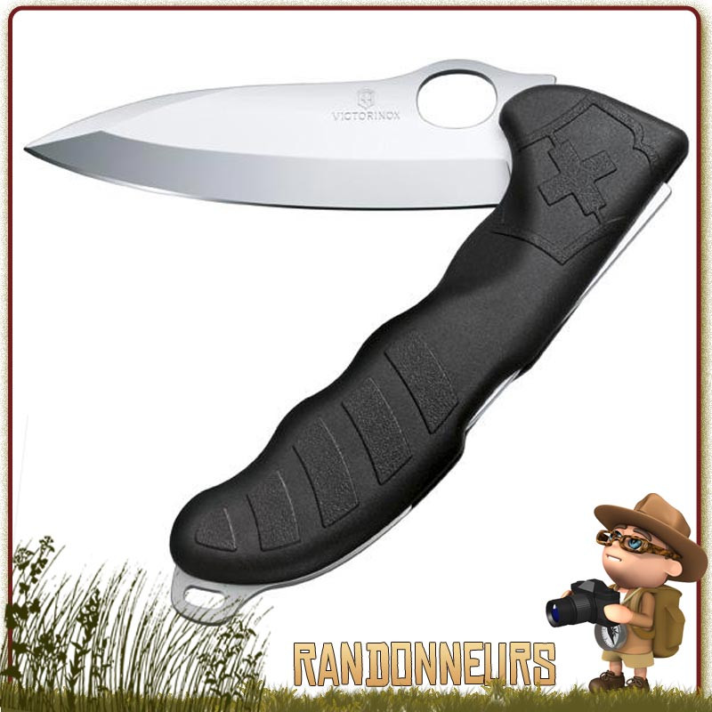 Couteau Victorinox Hunter Pro M One Hand Noir, couteau pliant des forces armées militaire avec etui cuir kaki Couteau Victorinox Hunter Pro M One Hand Noir, couteau pliant des forces armées militaire avec etui cuir kaki