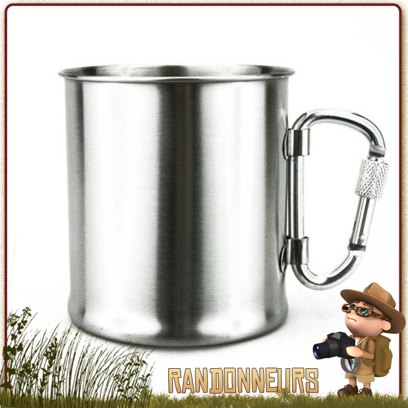 Tasse 30 cl Inox avec Mousqueton tactique à vis FOSCO Tasse 30 cl Inox avec Mousqueton tactique à vis FOSCO