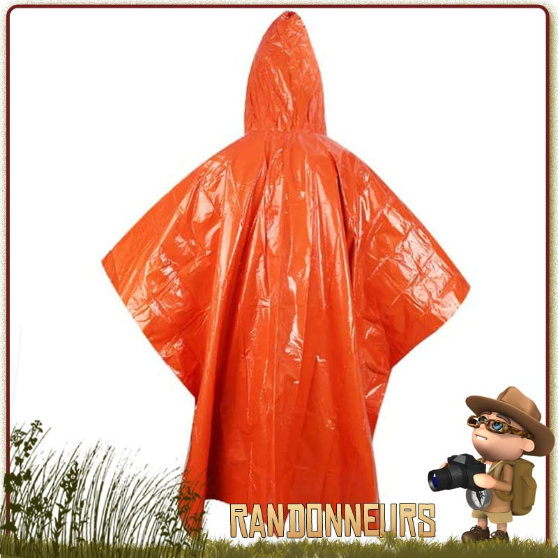 Poncho Isotherme de Survie ORANGE ultra léger pour randonner en montagne Poncho Isotherme de Survie ORANGE ultra léger pour randonner en montagne