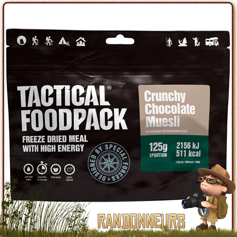 Muesli Croquant au Chocolat Tactical Foodpack sachet lyophilise pour randonner leger Muesli Croquant au Chocolat Tactical Foodpack sachet lyophilise pour randonner leger