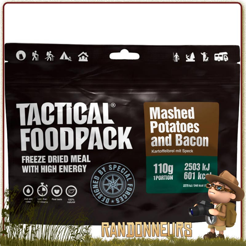 Purée de Pommes de terre et Bacon Tactical Foodpack repas lyophilise du randonneur survivaliste Purée de Pommes de terre et Bacon Tactical Foodpack repas lyophilise du randonneur survivaliste