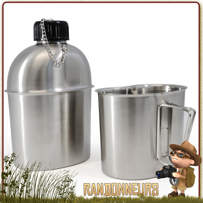 Gourde militaire Inox avec quart Origin Outdoors randonnee bushcraft armee Gourde militaire Inox avec quart Origin Outdoors randonnee bushcraft armee