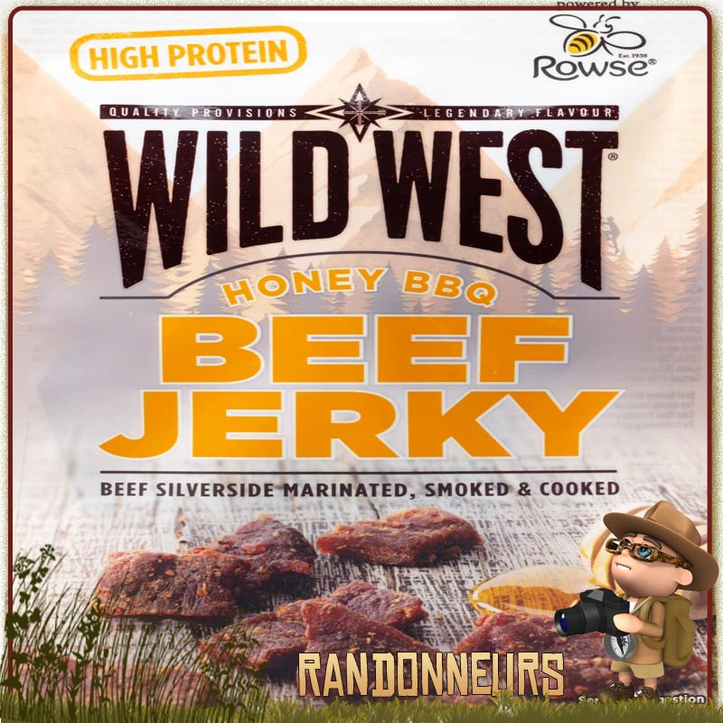 Viande de Boeuf séchée Beef Jerky Honey BBQ WildWest haute teneur proteine pour randonner sportif Viande de Boeuf séchée Beef Jerky Honey BBQ WildWest haute teneur proteine pour randonner sportif