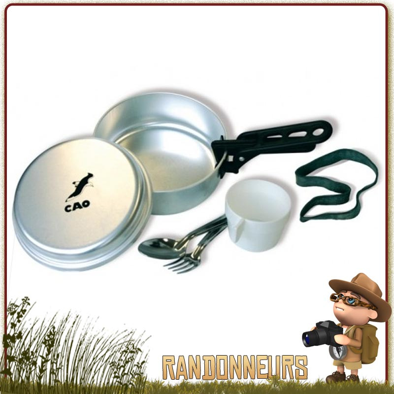 Set Popote Scout Aluminium une Personne CAO 7 pièces (faitout, poêle, assiette, cuiller, fourchette, pince, gobelet Set Popote Scout Aluminium une Personne CAO 7 pièces (faitout, poêle, assiette, cuiller, fourchette, pince, gobelet