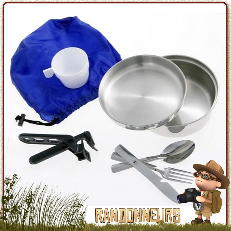 Popote Scout en acier inoxydable composée de 8 pièces cao livrée avec sac de rangement idéale pour un bivouac bushcraft Popote Scout en acier inoxydable composée de 8 pièces cao livrée avec sac de rangement idéale pour un bivouac bushcraft