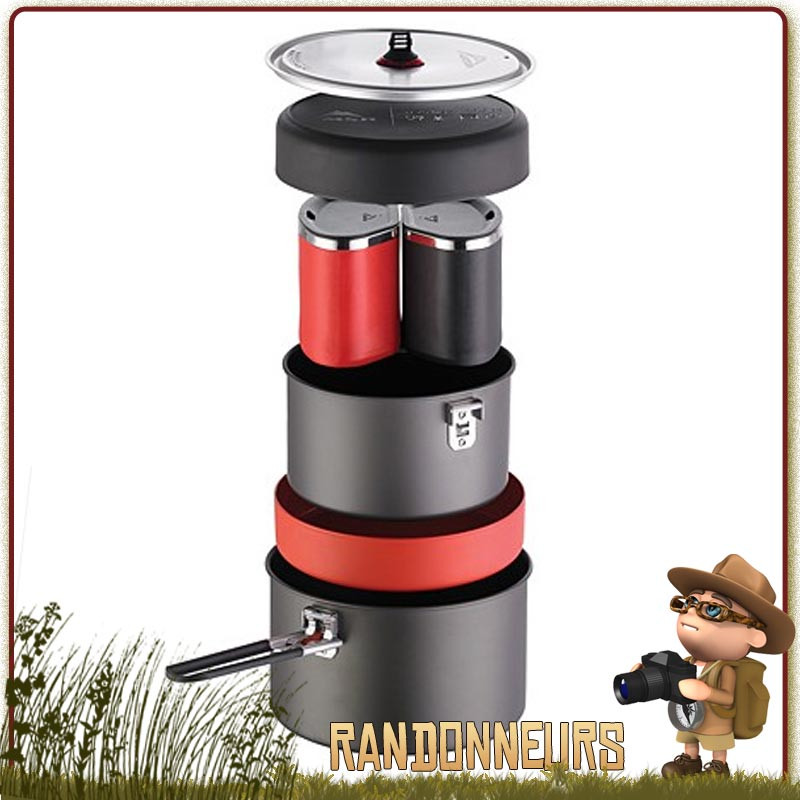 Popote système MSR Quick 2 msr contient poignée modulaire, couvercle passoire, deux gobelets isolants, deux assiettes Popote système MSR Quick 2 msr contient poignée modulaire, couvercle passoire, deux gobelets isolants, deux assiettes