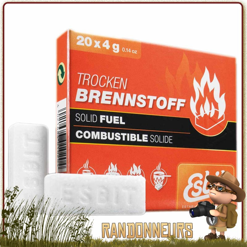 Boite de 20 tablettes de 4g d'essence solide Esbit combustible essence solide pour Réchaud ESBIT ultra léger Boite de 20 tablettes de 4g d'essence solide Esbit combustible essence solide pour Réchaud ESBIT ultra léger