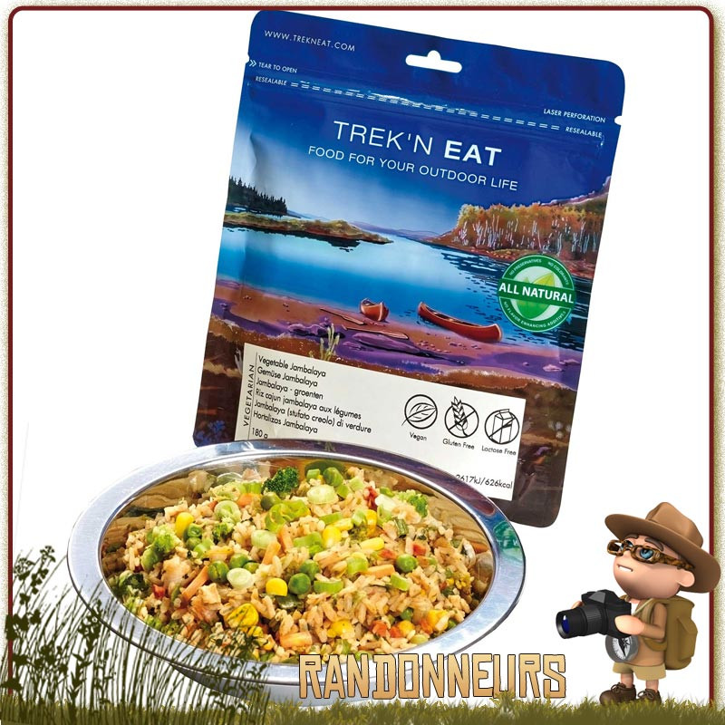 repas lyophilisé végan trek'n eat pour randonner Riz Cajun Jambalaya aux Légumes repas lyophilisé végan trek'n eat pour randonner Riz Cajun Jambalaya aux Légumes