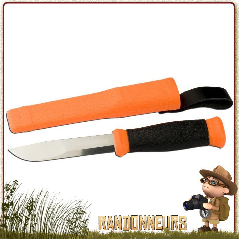 Couteau Morakniv 2000 Orange Lame acier inox 11 cm très tranchante manche en gomme orange et noir Couteau Morakniv 2000 Orange Lame acier inox 11 cm très tranchante manche en gomme orange et noir