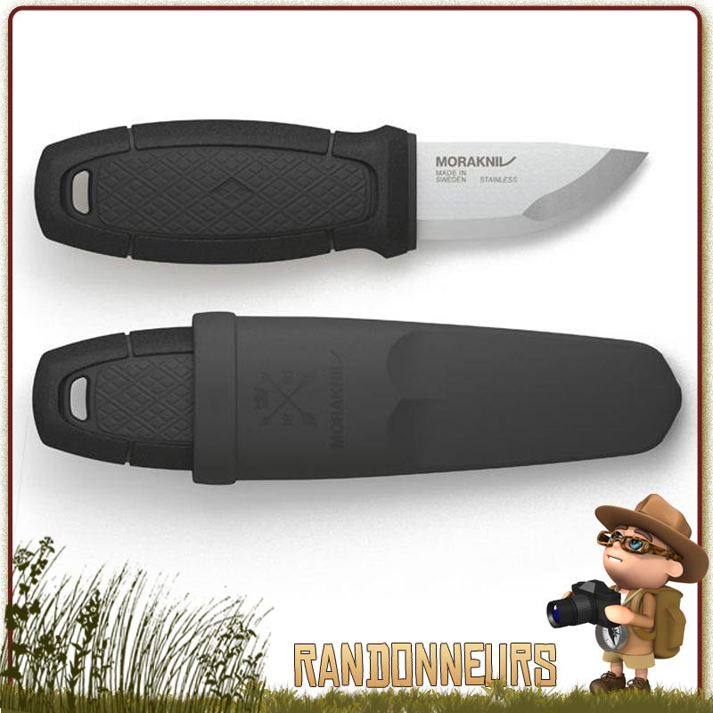 Poignard Mora ELDRIS Noir, un couteau avec lame inox de 5.6 cm de type plate semelle Poignard Mora ELDRIS Noir, un couteau avec lame inox de 5.6 cm de type plate semelle