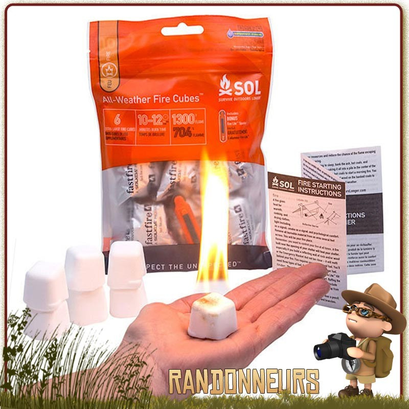 Kit Allume feu tout temps SOL (Survive Outdoors Longer) comprenant des cubes d'amadou brulant en toutes conditions Kit Allume feu tout temps SOL (Survive Outdoors Longer) comprenant des cubes d'amadou brulant en toutes conditions