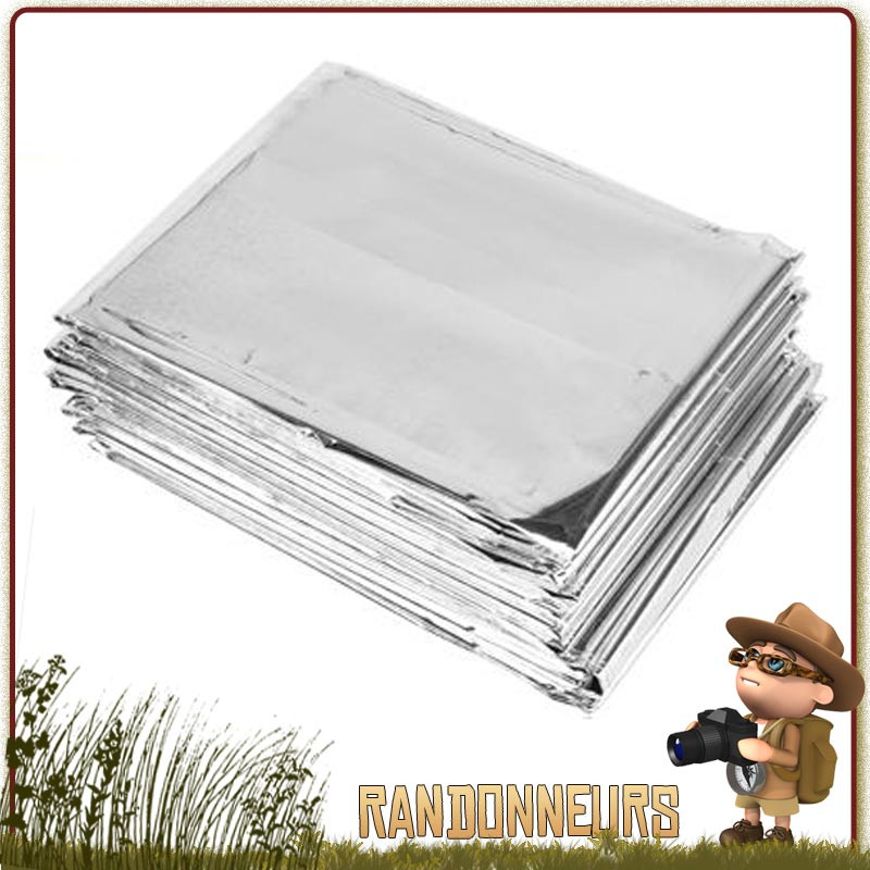 Couverture de survie hypothermique, argent, ultra légère, compacte et robuste. Matériel survie premiers secours Couverture de survie hypothermique, argent, ultra légère, compacte et robuste. Matériel survie premiers secours