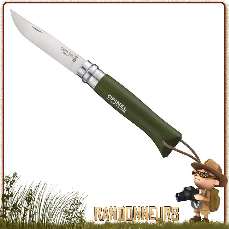 Couteau fermant Opinel 8 VRI baroudeur manche en bois de hêtre peint vert kaki de 11 cm Couteau fermant Opinel 8 VRI baroudeur manche en bois de hêtre peint vert kaki de 11 cm