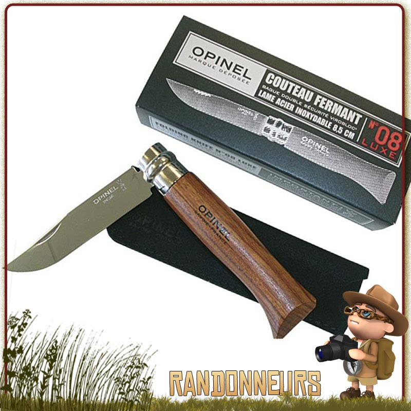 Couteau fermant Opinel 8 VRI luxe manche en bois Padouk 11 cm. Lame acier inox poli et glacé Couteau fermant Opinel 8 VRI luxe manche en bois Padouk 11 cm. Lame acier inox poli et glacé