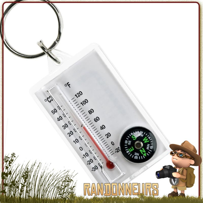 Porte clés avec Mini boussole et compas de navigation avec thermomètre intégré cao Porte clés avec Mini boussole et compas de navigation avec thermomètre intégré cao