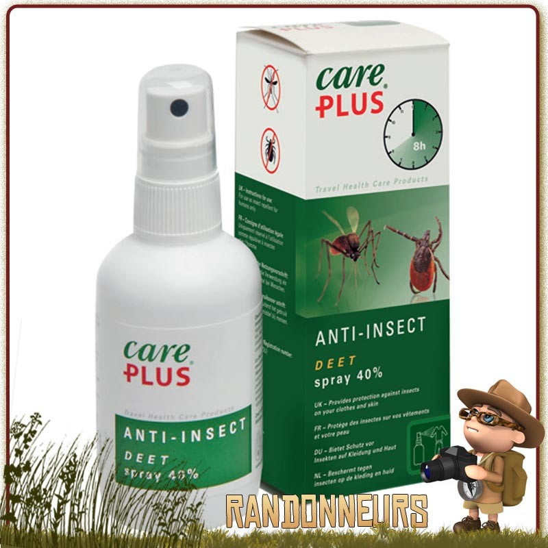 Spray 60 ml Répulsif Anti Moustiques et Tiques DEET 40 Care Plus se protéger des insectes et des moustiques Spray 60 ml Répulsif Anti Moustiques et Tiques DEET 40 Care Plus se protéger des insectes et des moustiques