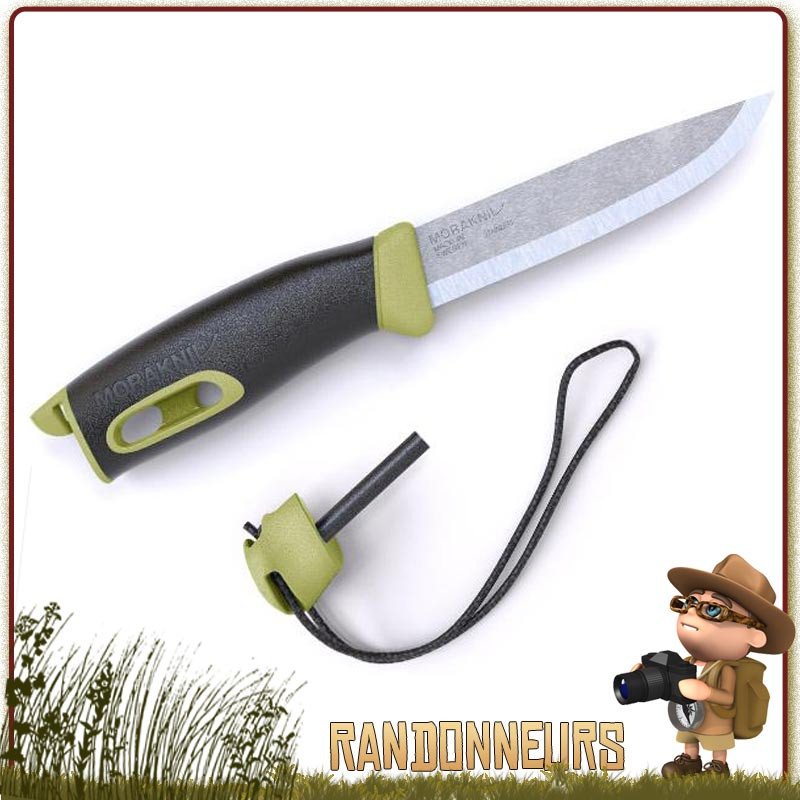 Poignard Mora Companion Spark Vert lame inox 10.5 cm tranchante manche gomme Pierre à feu intégrée au manche Poignard Mora Companion Spark Vert lame inox 10.5 cm tranchante manche gomme Pierre à feu intégrée au manche