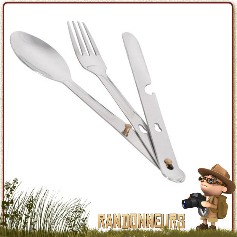 Set couverts de camping Inox (couteau, cuiller, fourchette). Pratique, ce set de couverts en acier inoxydable sera très robuste Set couverts de camping Inox (couteau, cuiller, fourchette). Pratique, ce set de couverts en acier inoxydable sera très robuste