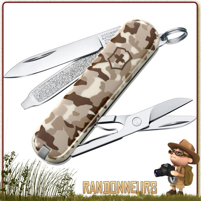 Couteau Suisse Victorinox Classic Camo Désert 7 fonctions lame, lime à ongles, tournevis, ciseaux, pincettes, cure-dents Couteau Suisse Victorinox Classic Camo Désert 7 fonctions lame, lime à ongles, tournevis, ciseaux, pincettes, cure-dents