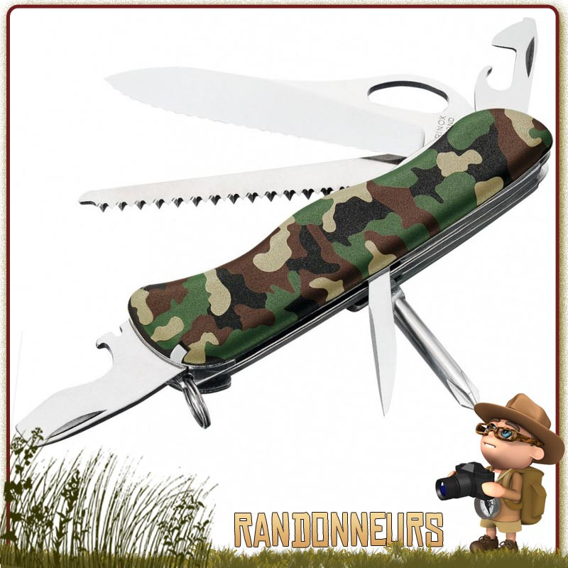 Couteau Suisse TRAILMASTER CAMO Victorinox 12 fonctions et 8 pièces Couteau Bushcraft lame ouverture d'une seule main Couteau Suisse TRAILMASTER CAMO Victorinox 12 fonctions et 8 pièces Couteau Bushcraft lame ouverture d'une seule main
