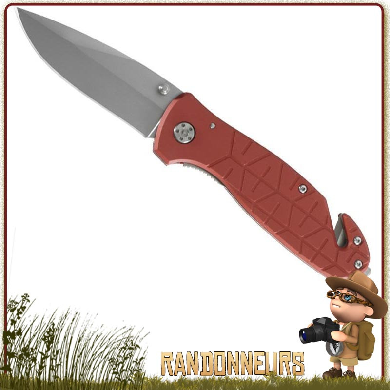 Couteau pliant lame acier 420 à cran intérieur et bouton double. Manche de 11 cm en aluminium rouge avec clip Couteau pliant lame acier 420 à cran intérieur et bouton double. Manche de 11 cm en aluminium rouge avec clip